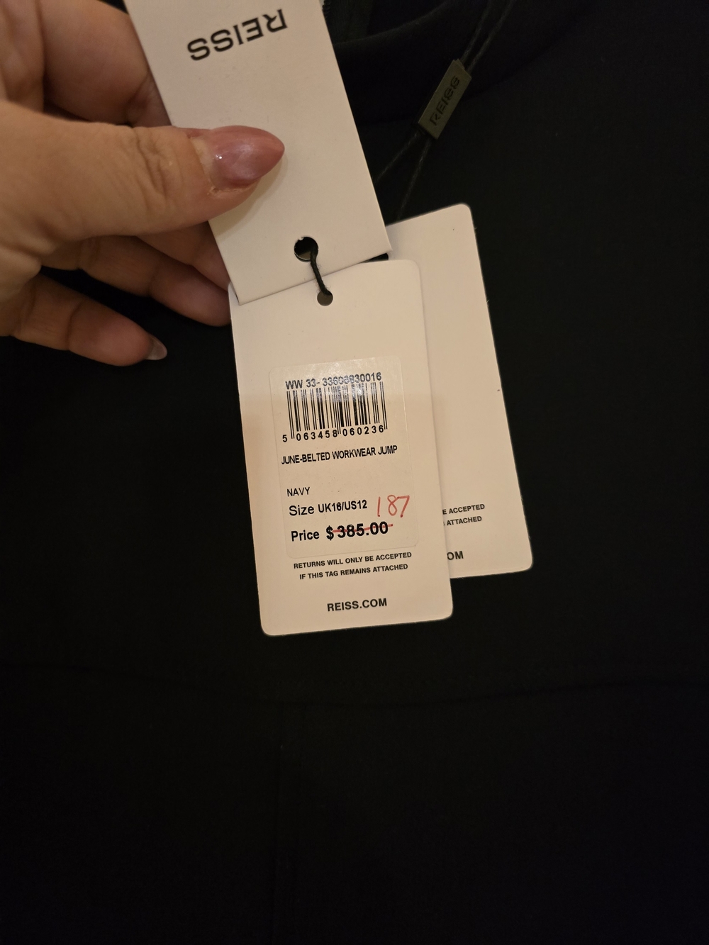 Reiss June Navy Short-Sleeve Belted Jumpsuit BNWT Size 12 - Picture 2 of 3